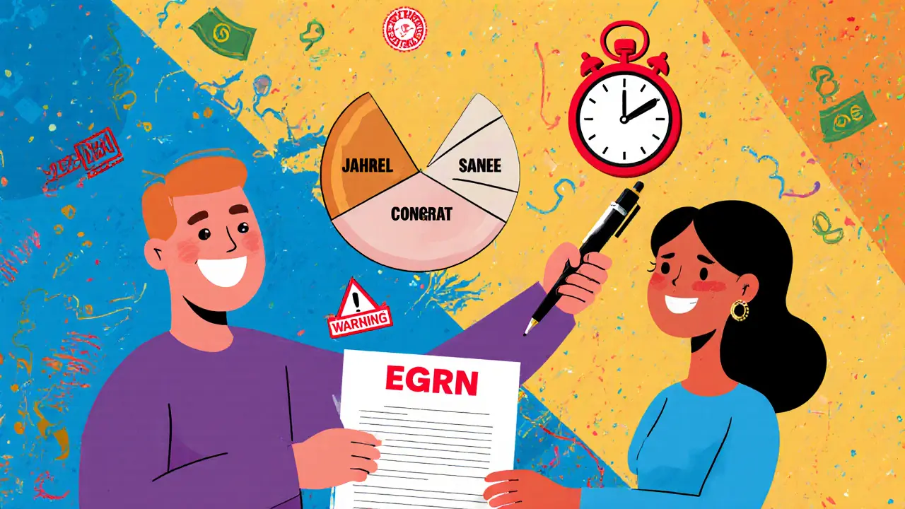 Пара подписывает договор о долевой собственности, квартира разделена на равные части