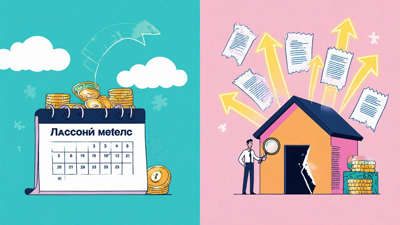 Сравнение двух методов учета: кассовый и начисления, с календарями и чеками в стиле мемфис.