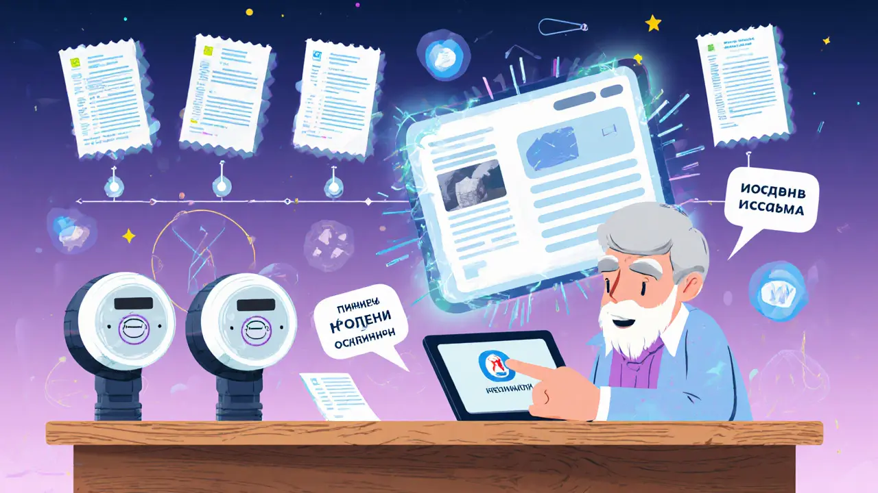 Цифровая квитанция БСО с показателями коммунальных услуг в футуристическом мемфисском дизайне