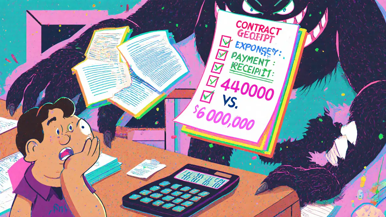 Игривая сцена с налоговой службой, где документы побеждают бумажный монстр.