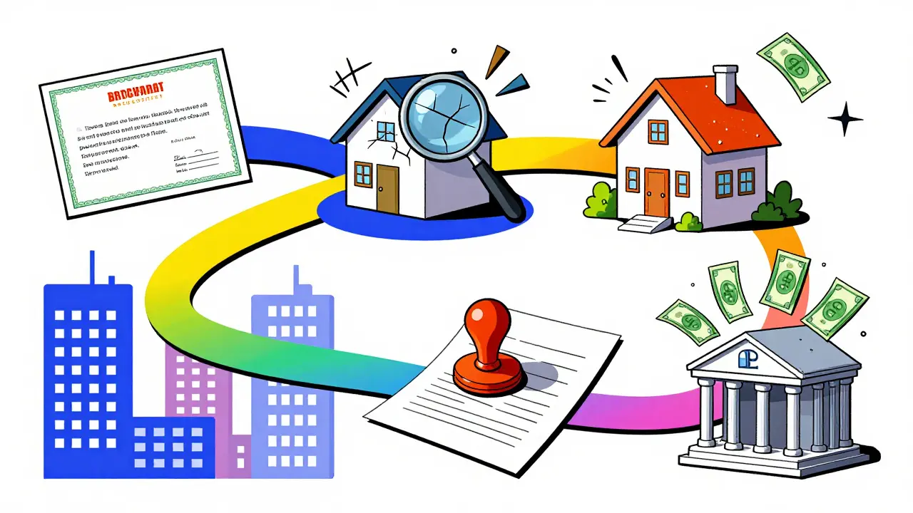 Цветная схема шагов покупки квартиры за маткапитал в стиле мемфис