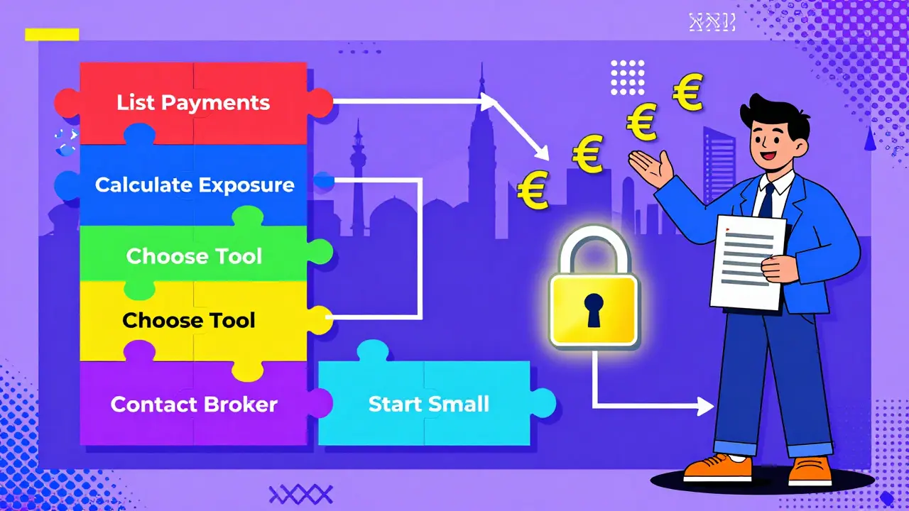 Пять цветных шагов к защите от валютных рисков ведут к замку, фон — Истанбул и растущие евро.