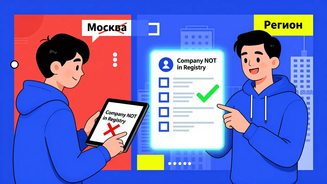 Сравнение: компания не в реестре и компания в реестре — с геометрическими символами.