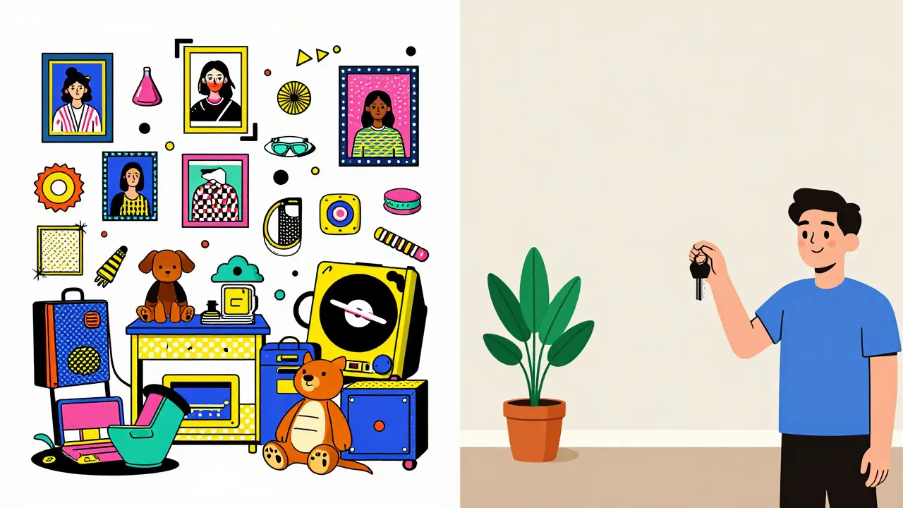 До и после деперсонализации: хаос против упорядоченного минимализма в стиле Мемфис.