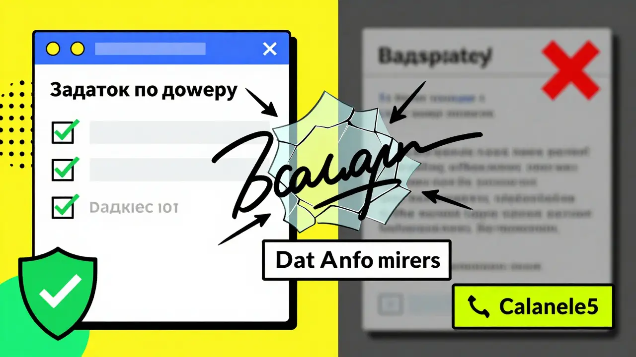 Сравнение безопасного безналичного задатка и ошибочного адреса квартиры в ярком иллюстративном стиле