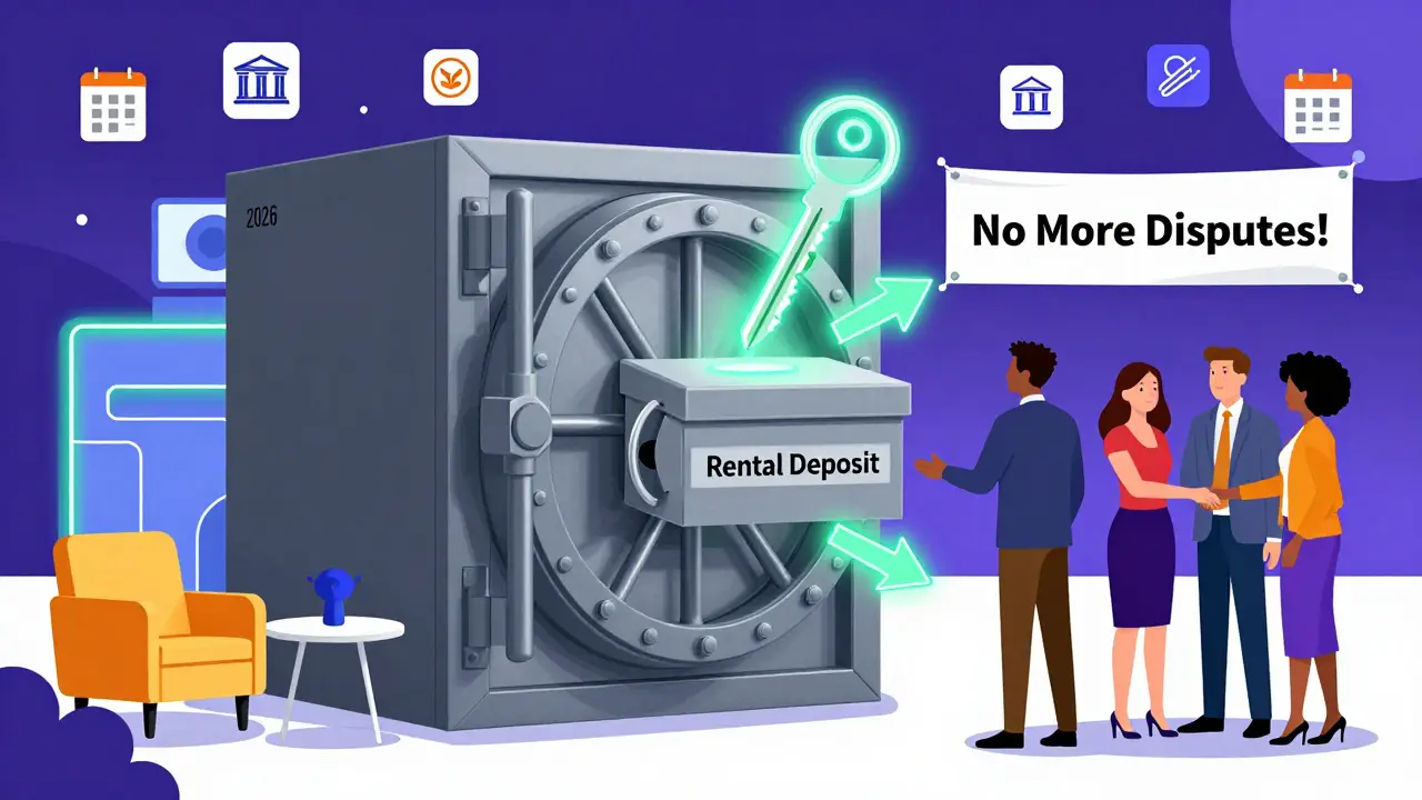 Банковская ячейка с залогом и подписанный акт в стиле мемфис, 2026 год