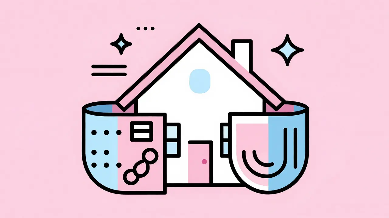 Дом под защитой щита с геометрическими узорами