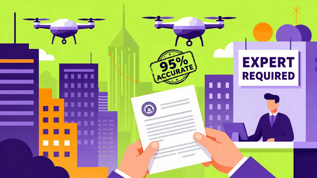 Футуристический город с ИИ и экспертом, который передаёт официальный документ в банк.