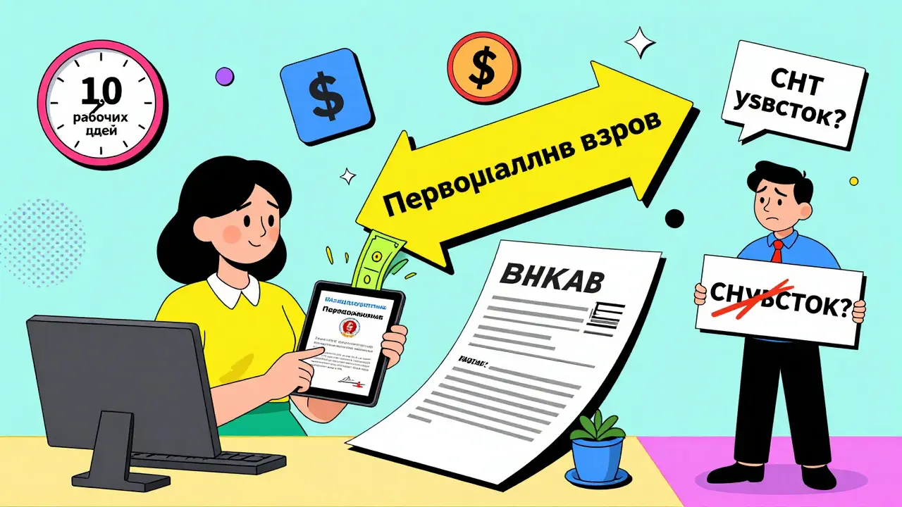 Мать передаёт маткапитал в банк, вокруг — расходы на ипотеку в ярких геометрических формах