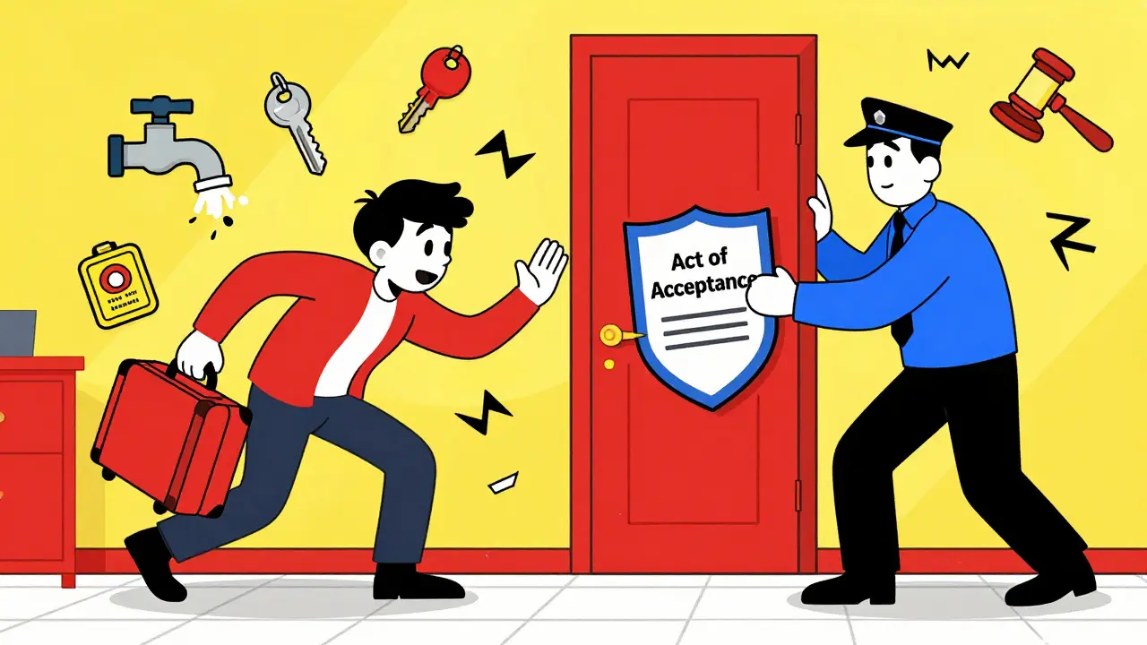 Владелец останавливает арендатора, который пытается уйти, держа документ о передаче