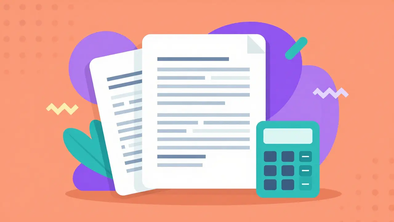 Документы и калькулятор в ярком стиле для расчета налогов