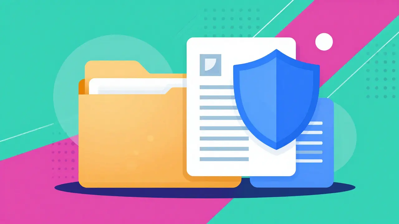 Документы и щит страхования квартиры в абстрактном стиле.