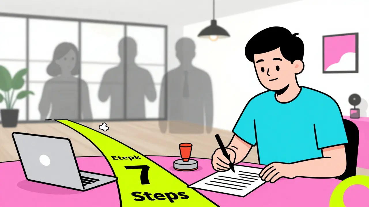 Новый владелец в чистой квартире, а позади исчезают призраки прошлых собственников по пути из семи шагов проверки.