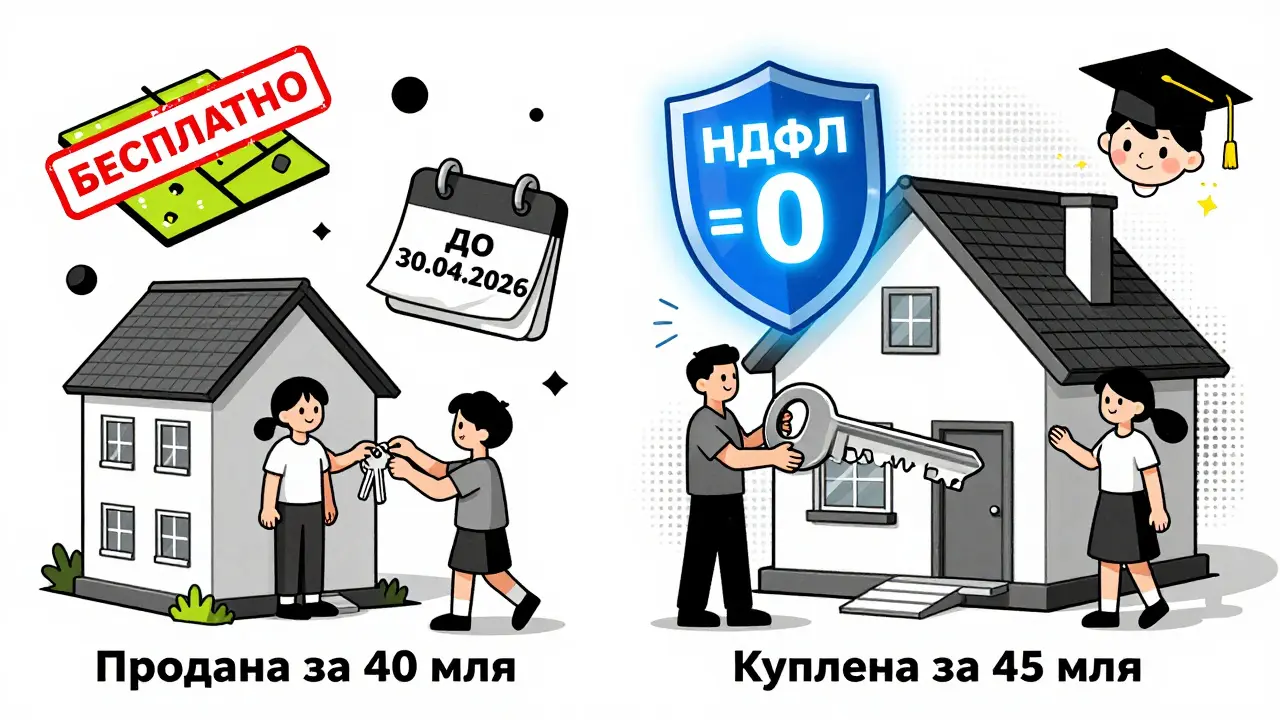 Семья продает маленькую квартиру и покупает большую — налог на прибыль не платится благодаря льготе для многодетных.