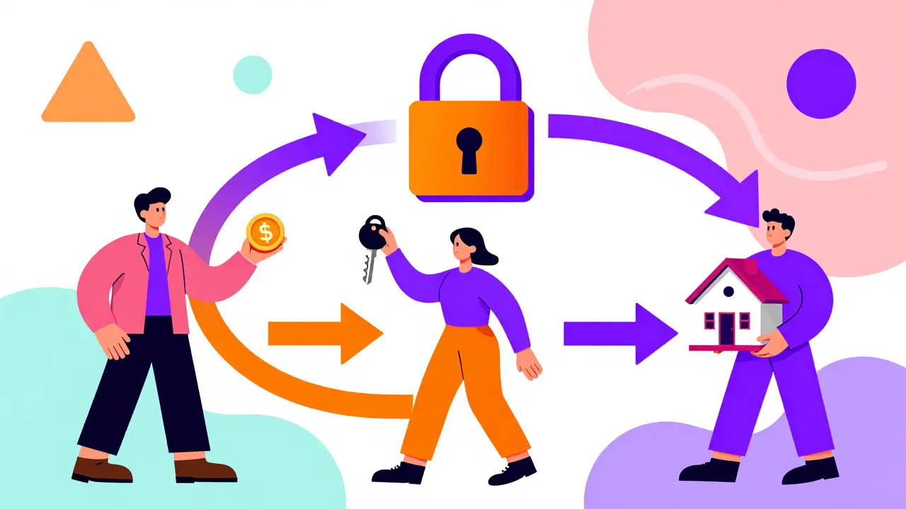 Схема цепочки участников при альтернативной сделке с защитой средств.