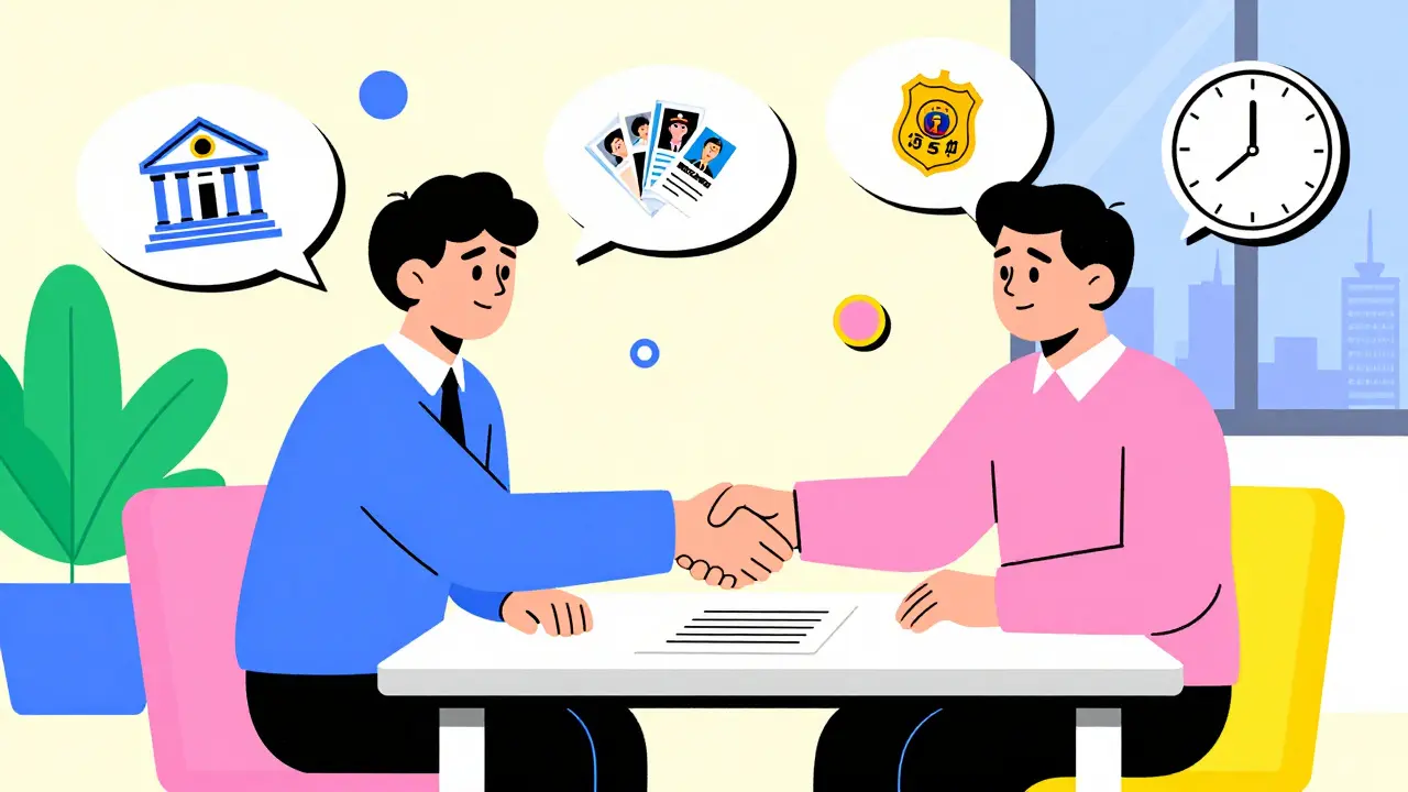 Собственник и арендатор заключают соглашение о добровольном выезде, на фоне — символы суда и полиции.