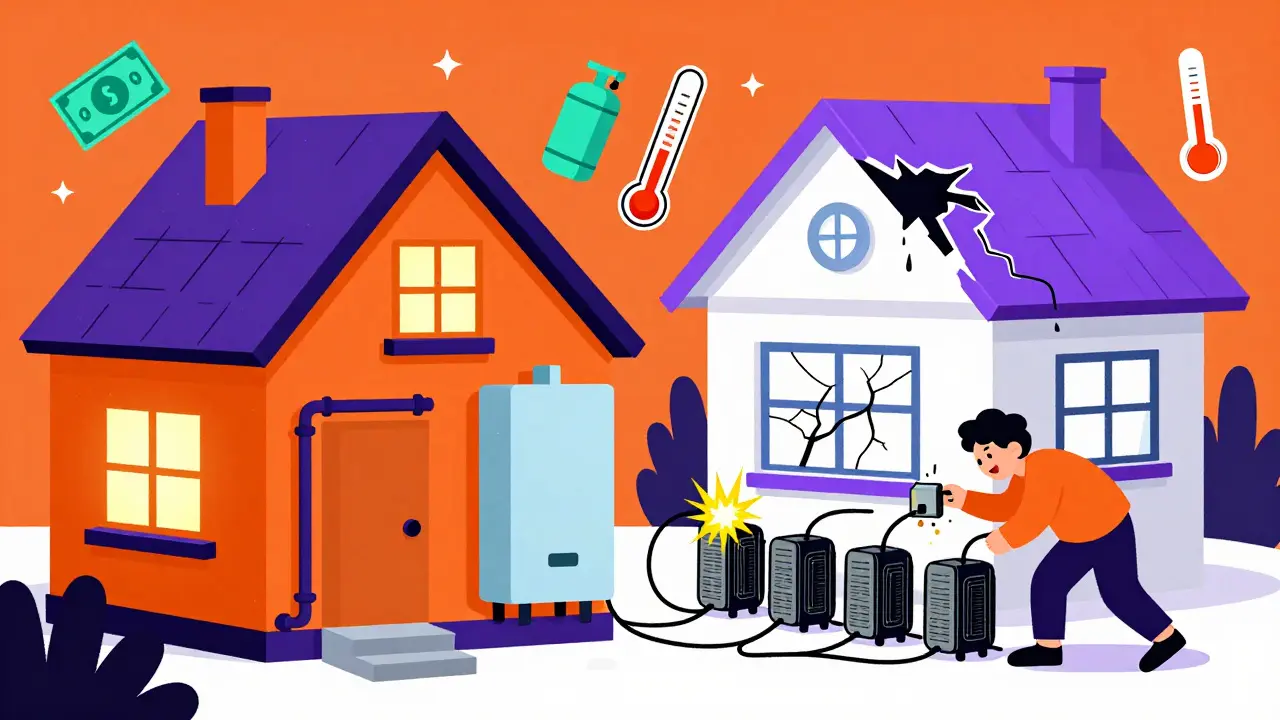 Тёплый уютный дом с отоплением и газом против мерзнувшего дачного домика с перегруженными обогревателями