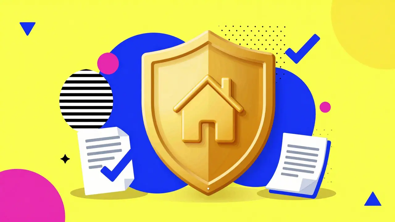 Яркая иллюстрация в стиле Мемфис, символизирующая безопасную и проверенную сделку с недвижимостью.