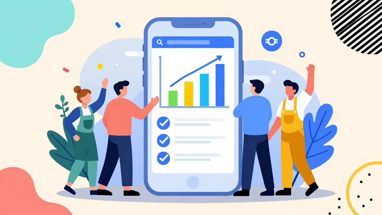 Цифровая платформа управления СНТ с графиками и довольными людьми в стиле мемфис
