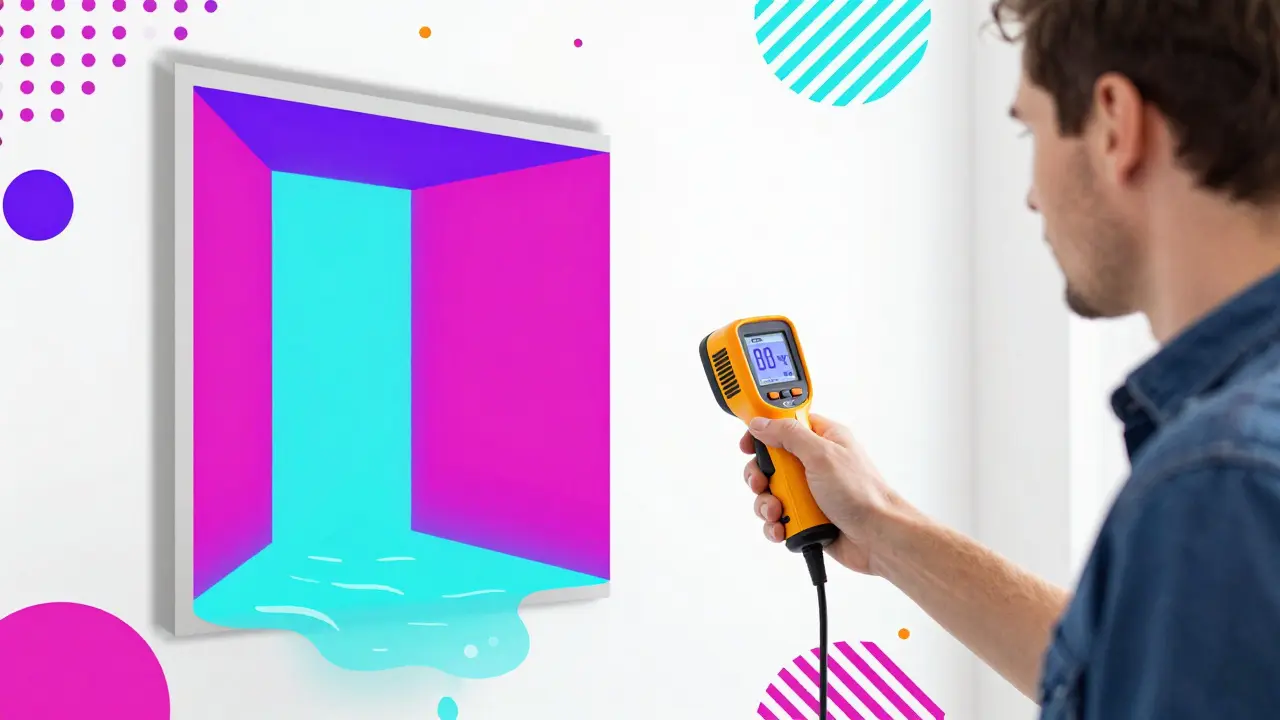 Эксперт с приборами обследует влажность стен в ярком иллюстративном стиле