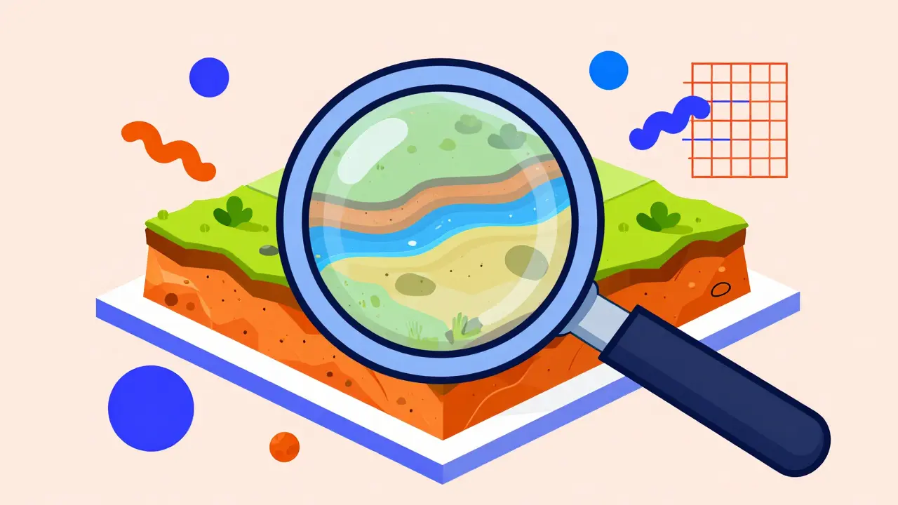 Иллюстрация анализа почвы и грунтовых вод на участке в стиле мемфис