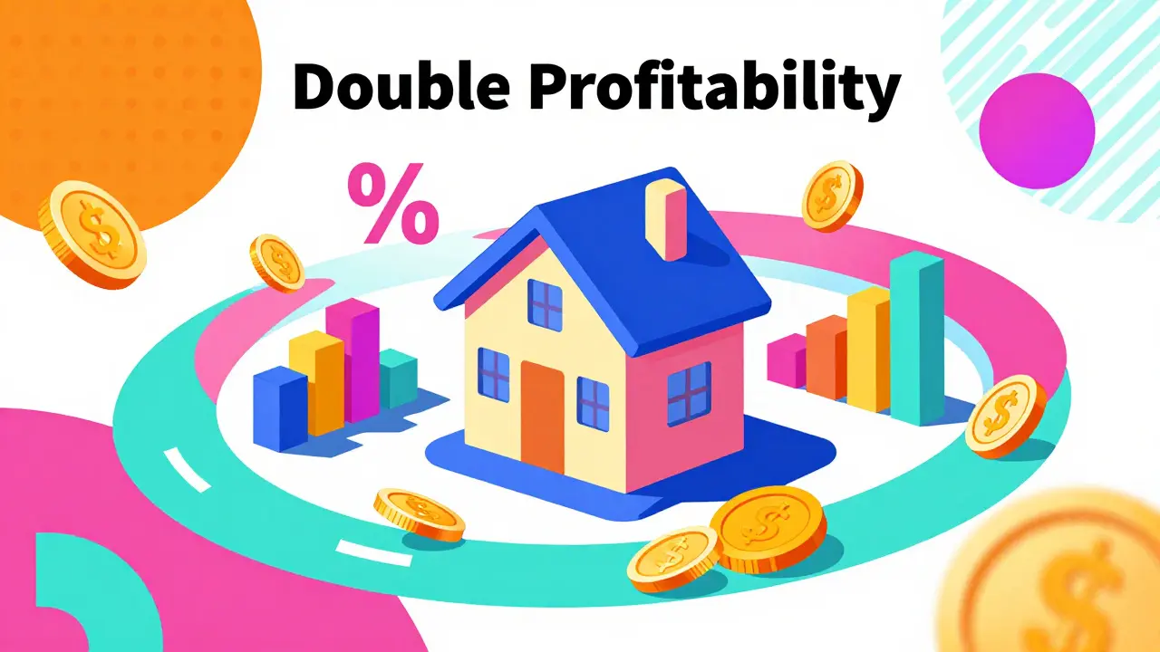 Концепция двойной доходности с домом и финансовыми символами