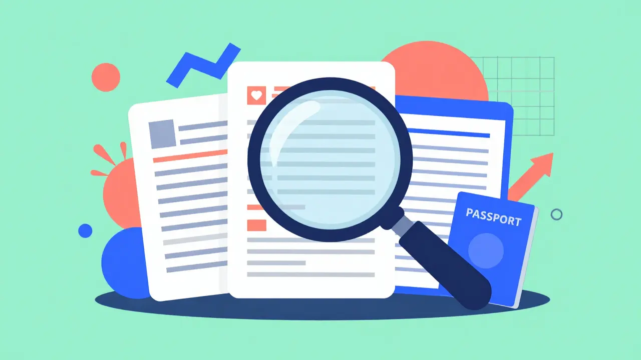 Процесс проверки документов и доходов арендатора в ярком стиле мемфис