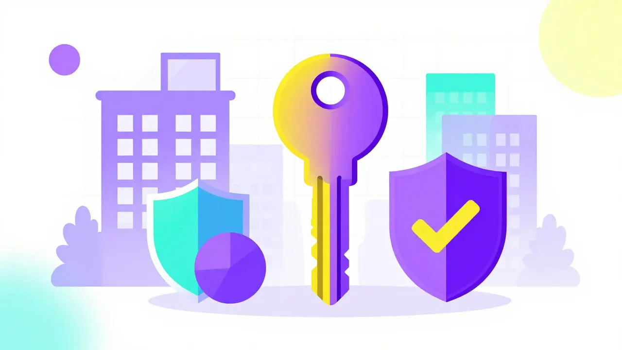 Символическое изображение безопасности и успешного выбора жильца в стиле мемфис