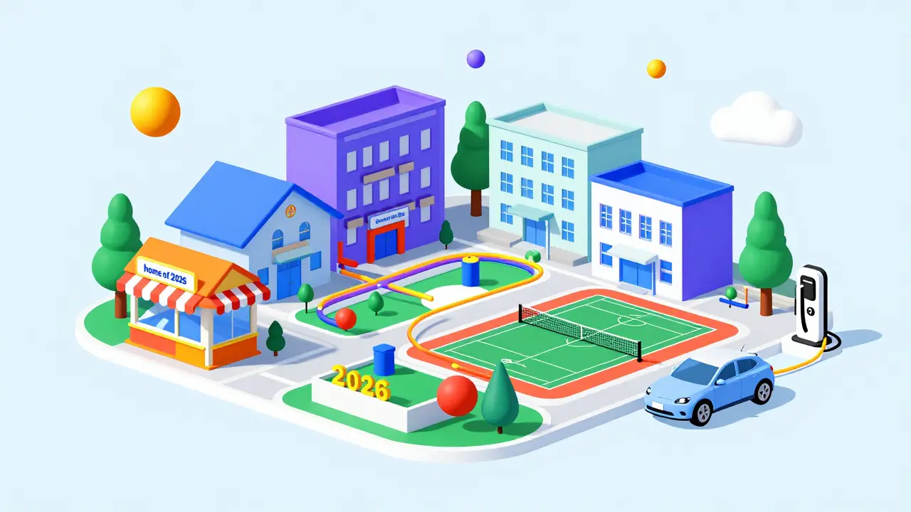 Социальная инфраструктура: магазин, медцентр и зарядка для электрокаров