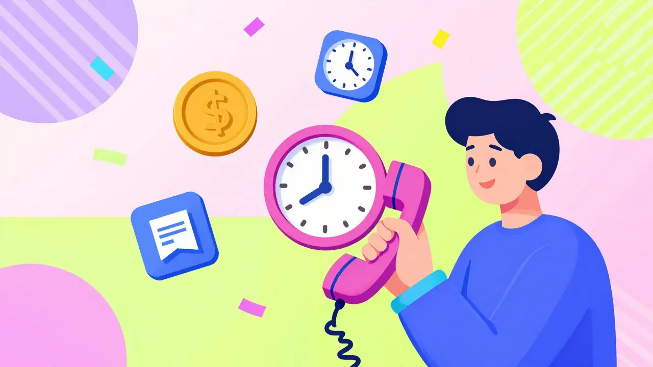 Стилизованный персонаж с телефоном и иконками фильтрации покупателей в стиле мемфис.