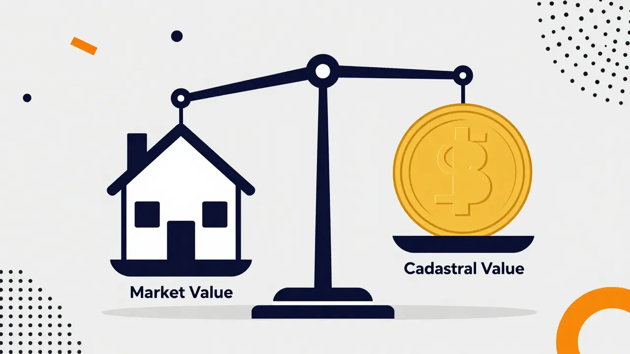 Весы, сравнивающие рыночную и кадастровую стоимость недвижимости
