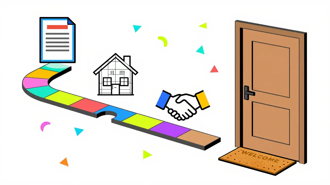 Путь оформления ипотеки через иконки и паттерны