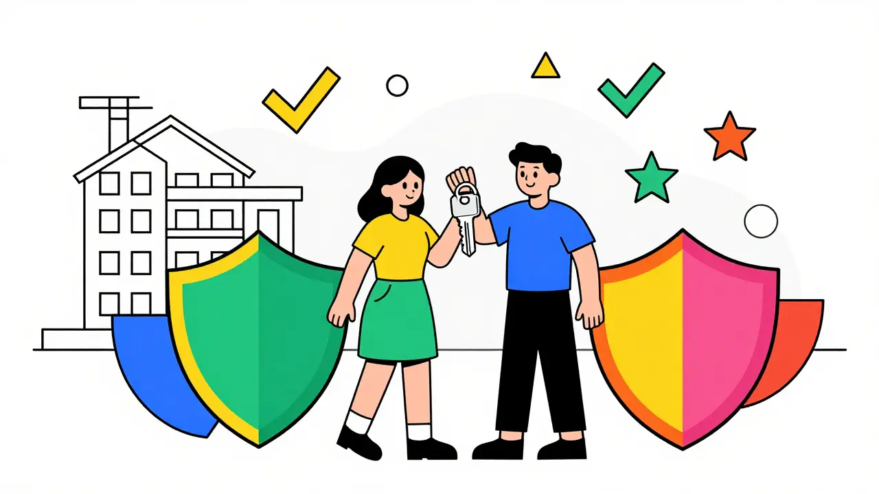 Счастливые владельцы ключей под защитой геометрических щитов